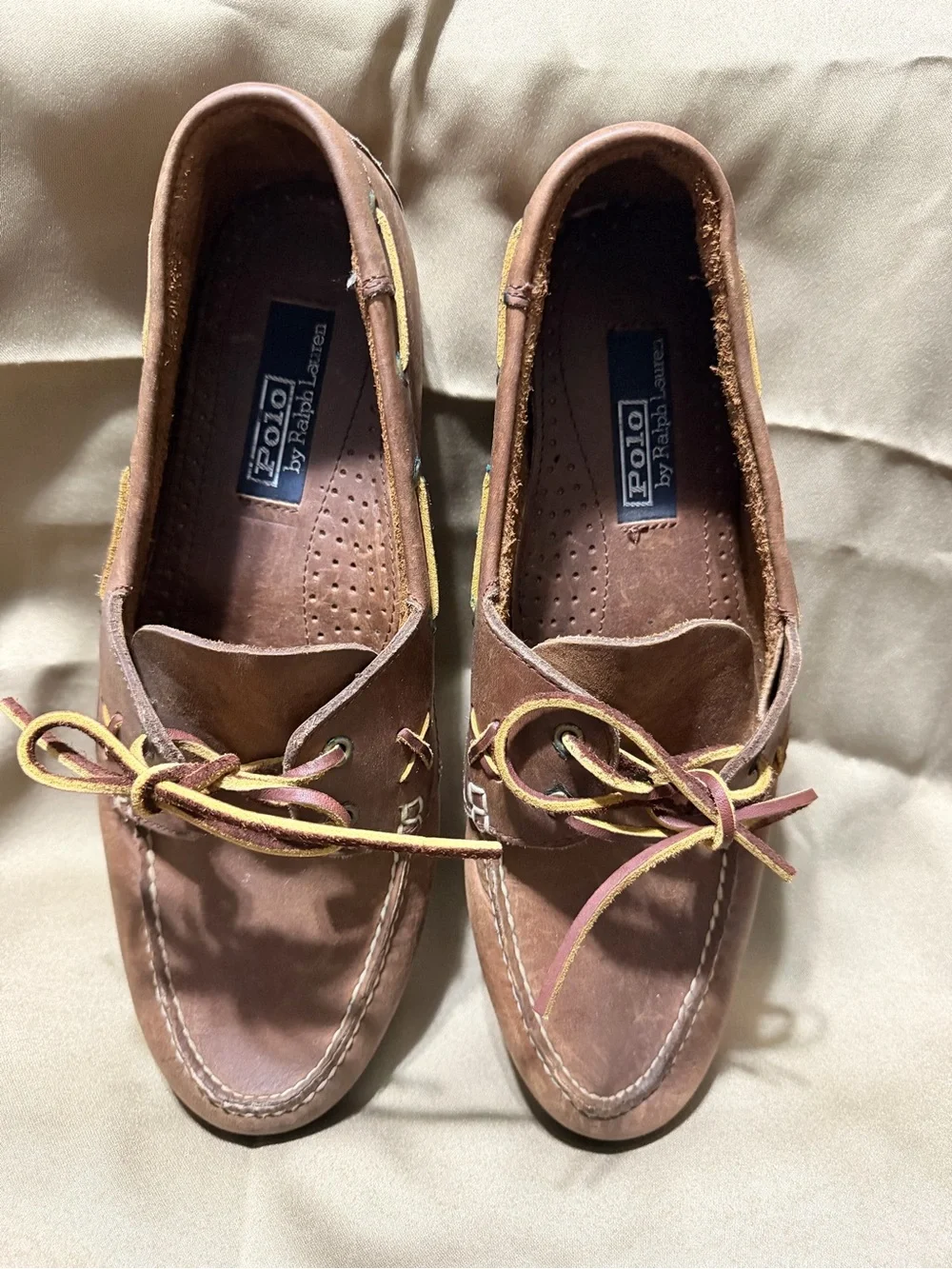 Polo by Ralph Lauren Brown Leather Shoes with Yellow Accent Laces size 11